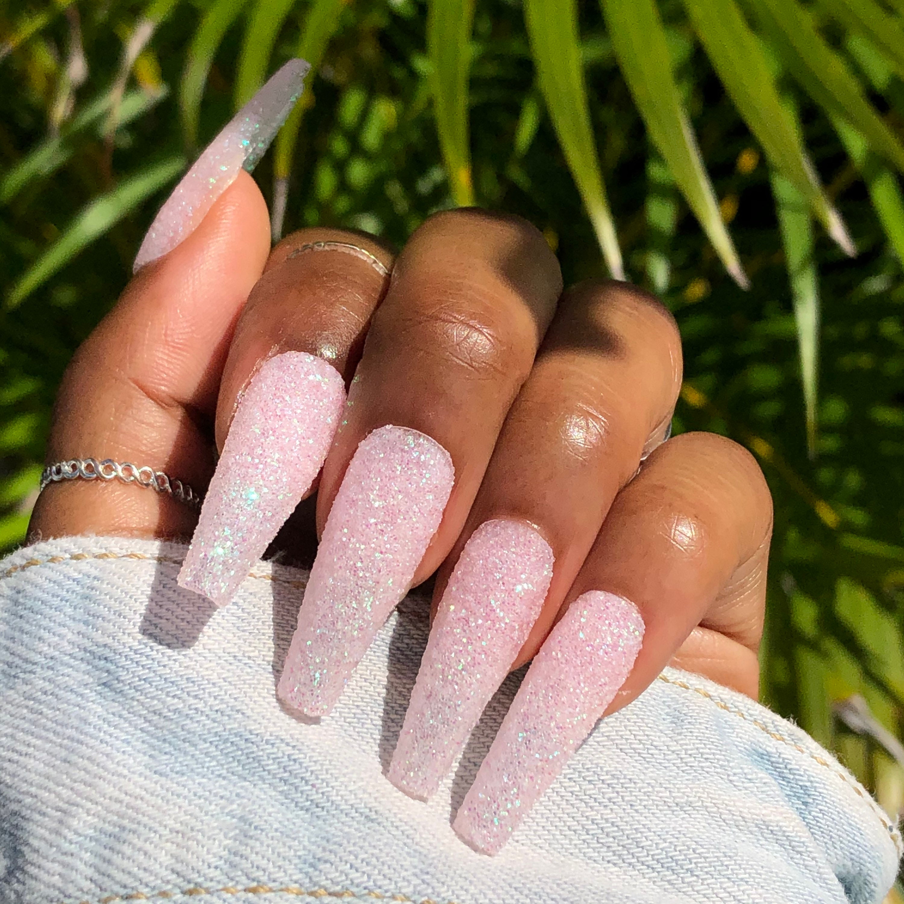 Pink Vanilla Sugar Nails Light Pink Glitter Press on Nails Faux