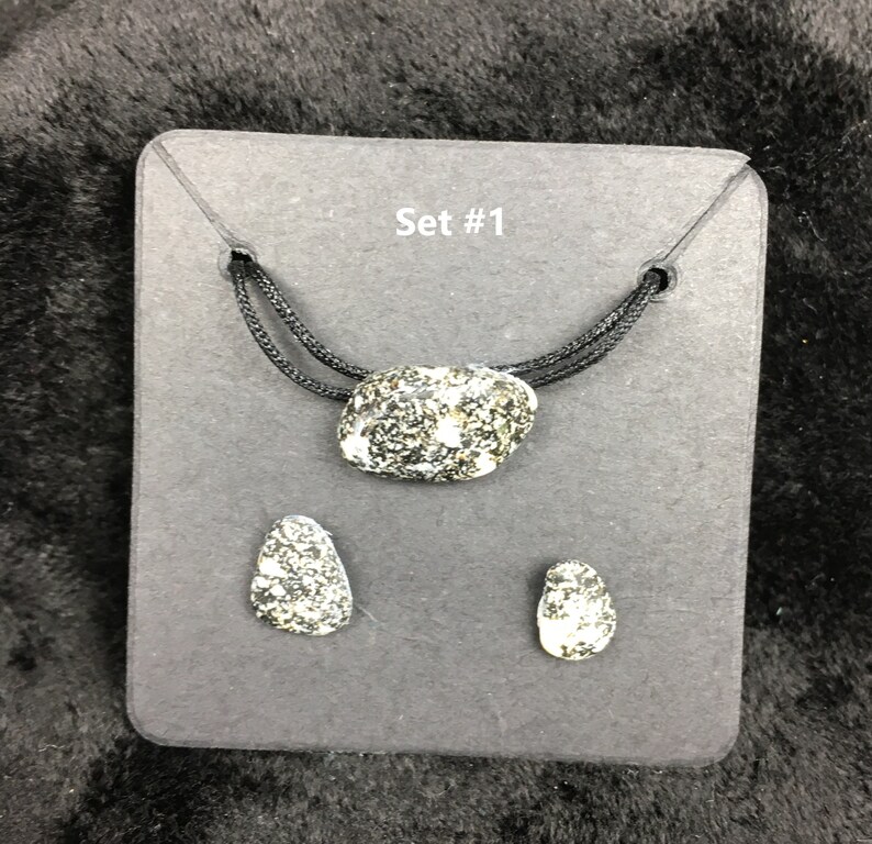 Black and White Granite Necklace and Earring Set Etsy