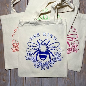Reusable Canvas Totes Bee Kind image 1