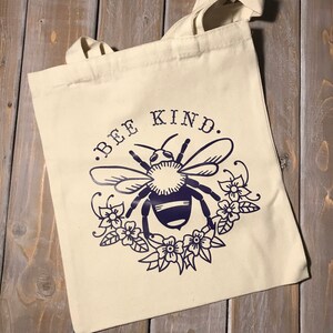 Reusable Canvas Totes Bee Kind Navy