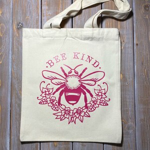 Reusable Canvas Totes Bee Kind Fushsia