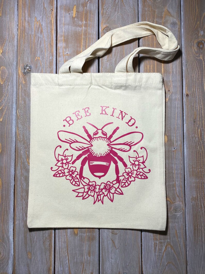 Reusable Canvas Totes Bee Kind Fushsia