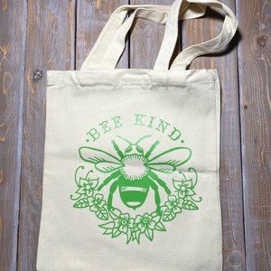 Reusable Canvas Totes Bee Kind Light Green