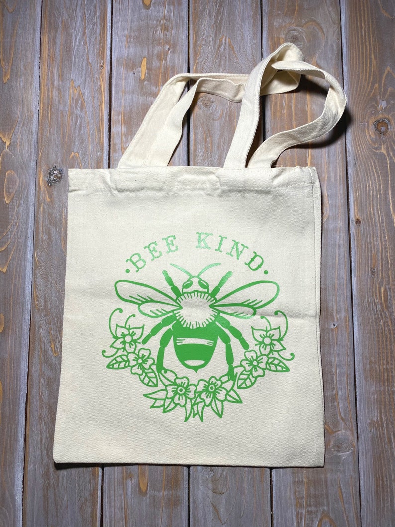 Reusable Canvas Totes Bee Kind Light Green