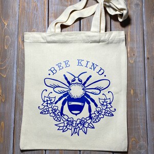 Reusable Canvas Totes Bee Kind Blue