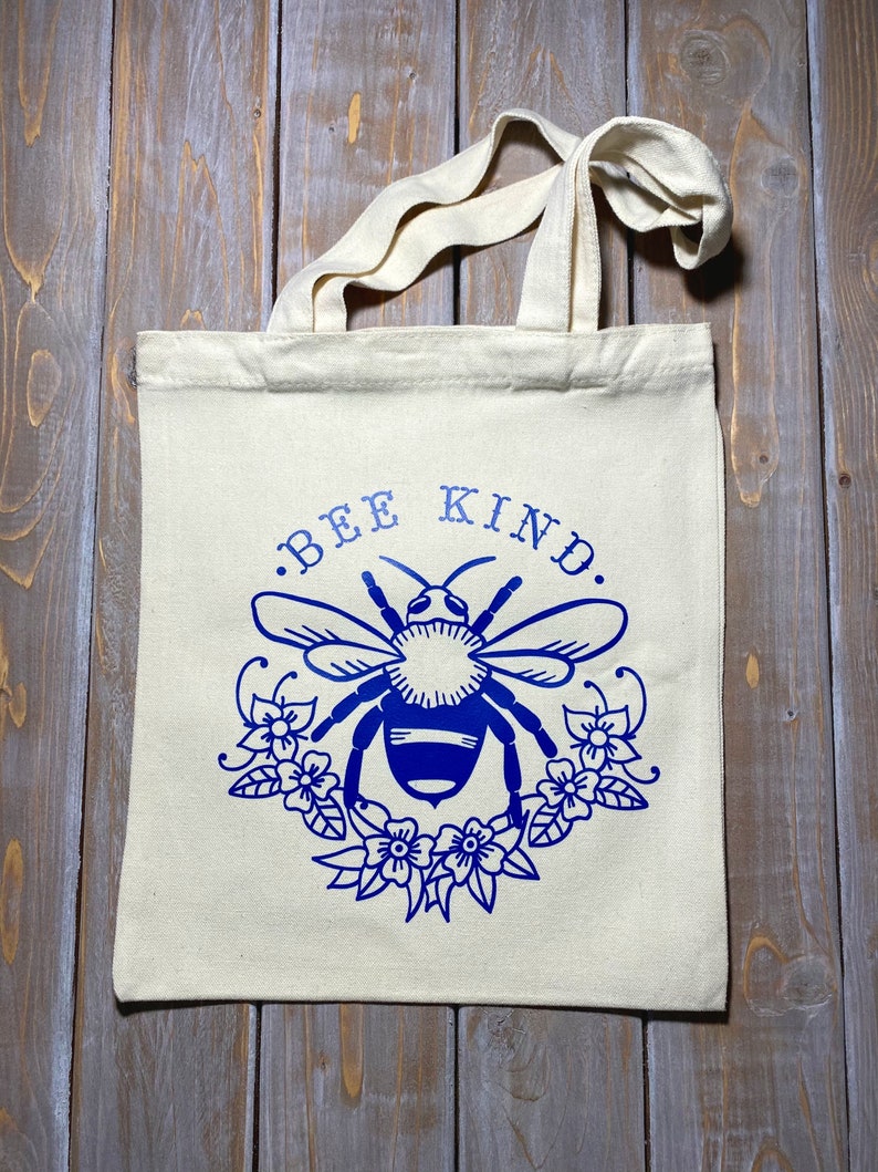 Reusable Canvas Totes Bee Kind Blue