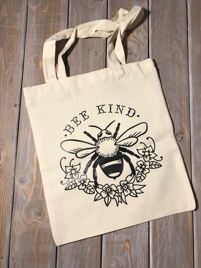 Reusable Canvas Totes Bee Kind Black