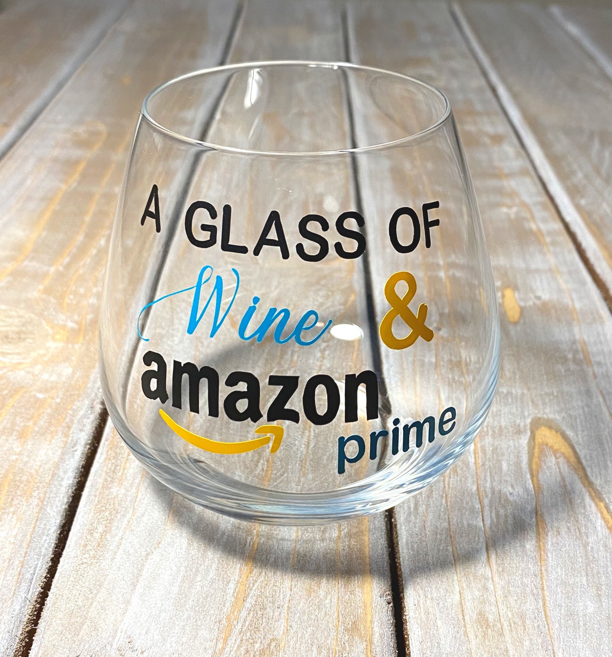 A Glass of Wine & Amazon Prime Funny Wine Glass Etsy