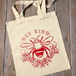 Reusable Canvas Totes Bee Kind Red