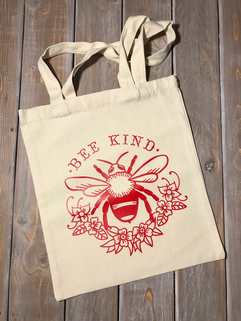 Reusable Canvas Totes Bee Kind Red