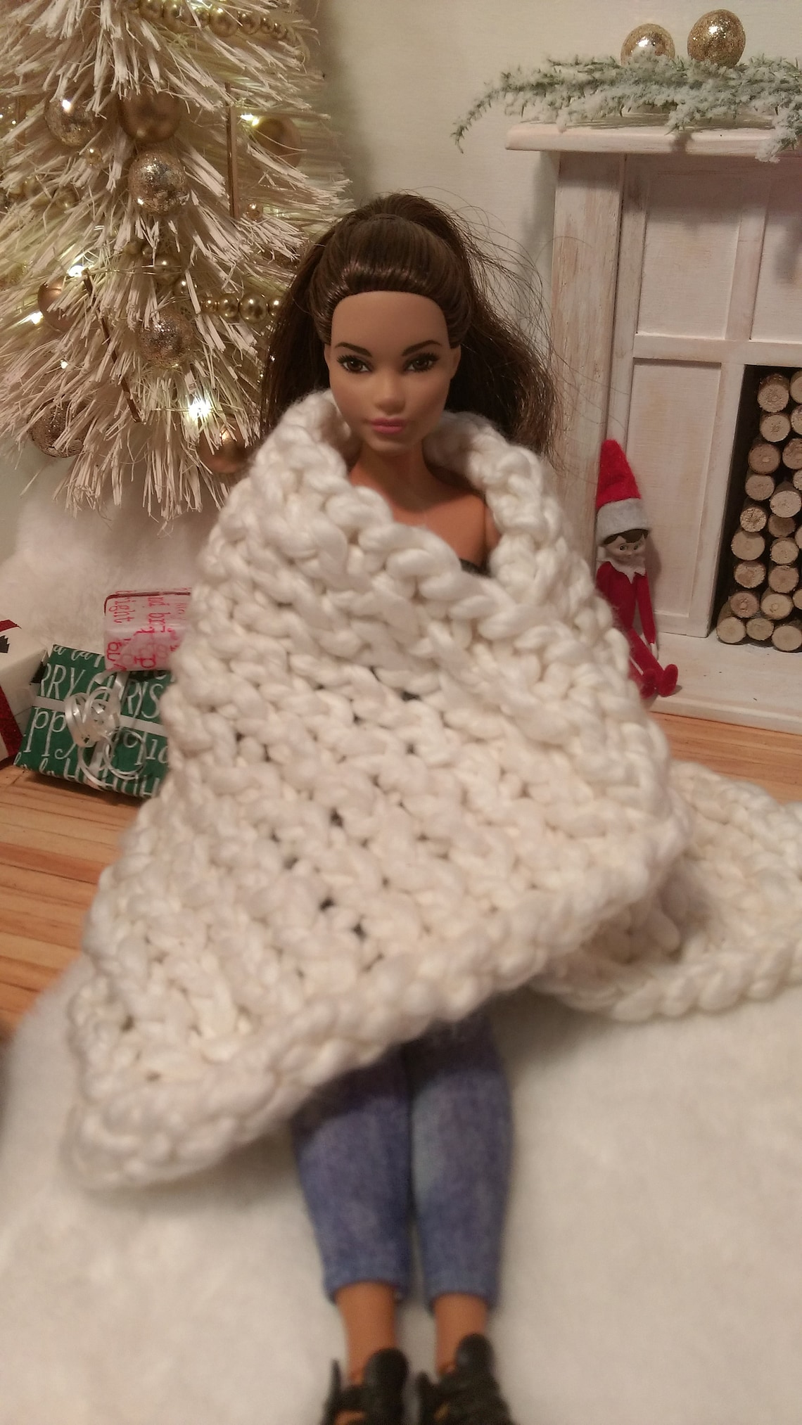 16 Scale Knitted Barbie Throw Blanket Doll Blanket Doll Etsy