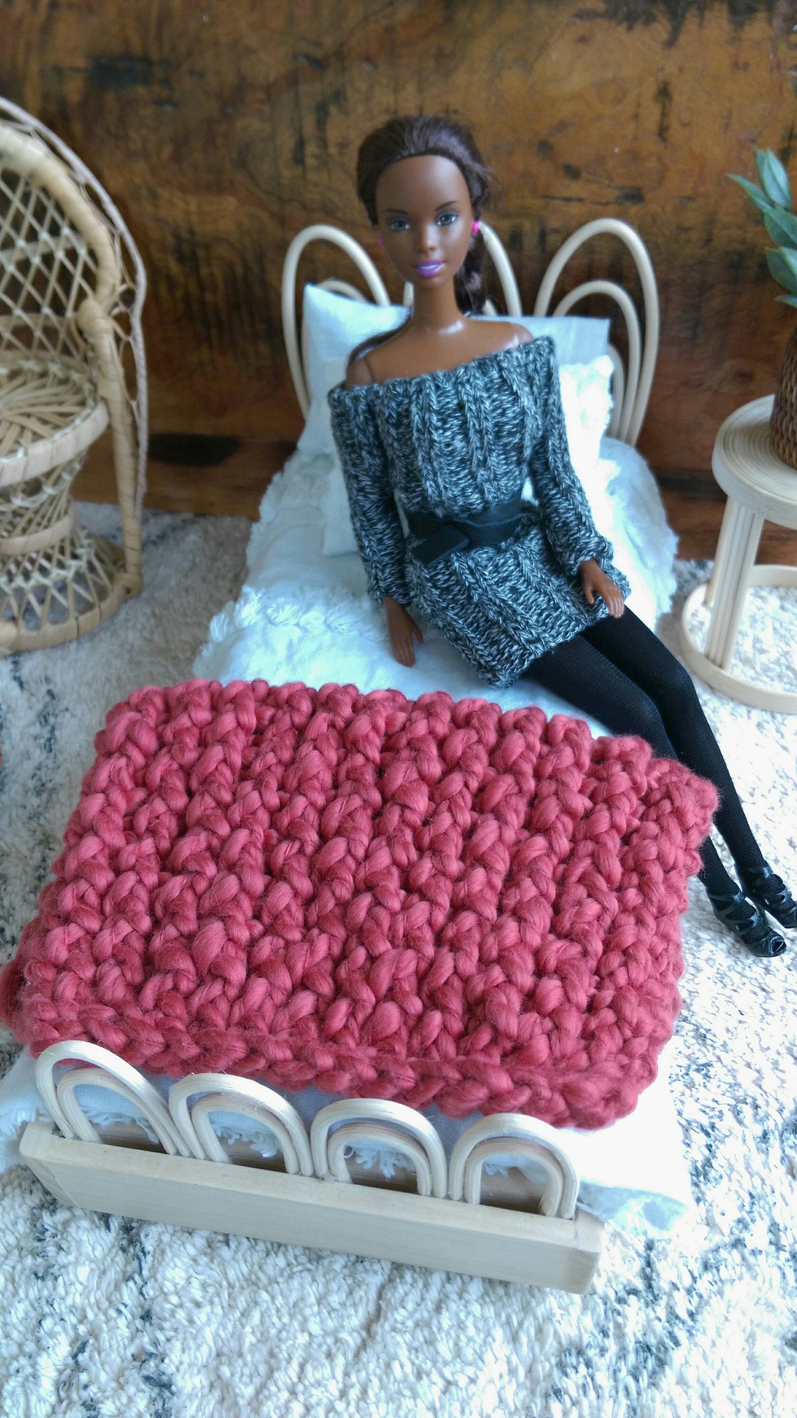 16 scale knitted barbie throw blanket doll blanket doll Etsy