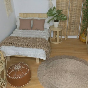 1:6 scale round fringe rug in latte, fashion doll rug, doll accessories, doll house rug