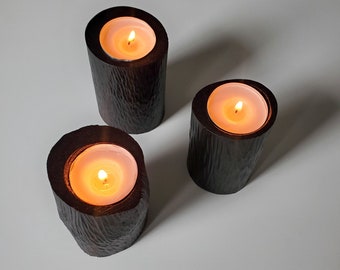 Wooden candle holders set of three Tealight holder Unique home decor Table centerpiece Monochrome Boho decor Black and white decor