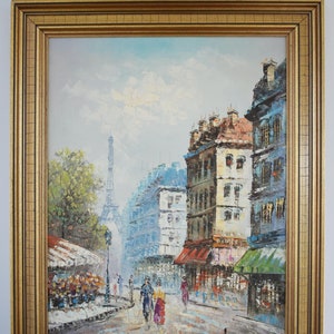 Vintage Parisian Street Scene Oil Painting Signed by Caroline C. Burnett