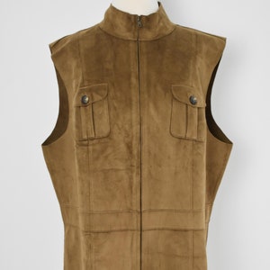 Vintage L/XL Faux Suede Tan Zip-Up Vest by Ralph Lauren | 90s Designer Vest