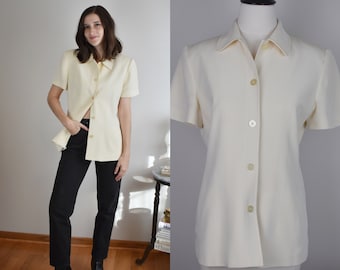 Small Vintage Cream Button-Up Silk-Blend Shirt