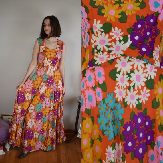 Vintage S Rainbow Floral Pleated Fit and Flare Maxi Dress by Mary-martin of  Florida - Etsy