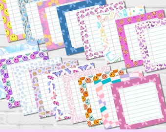 30 Lunch Box Notes – Printable blank Cute Girly Designs | Handwritten Encouragement Cards for Kids (Instant Download)
