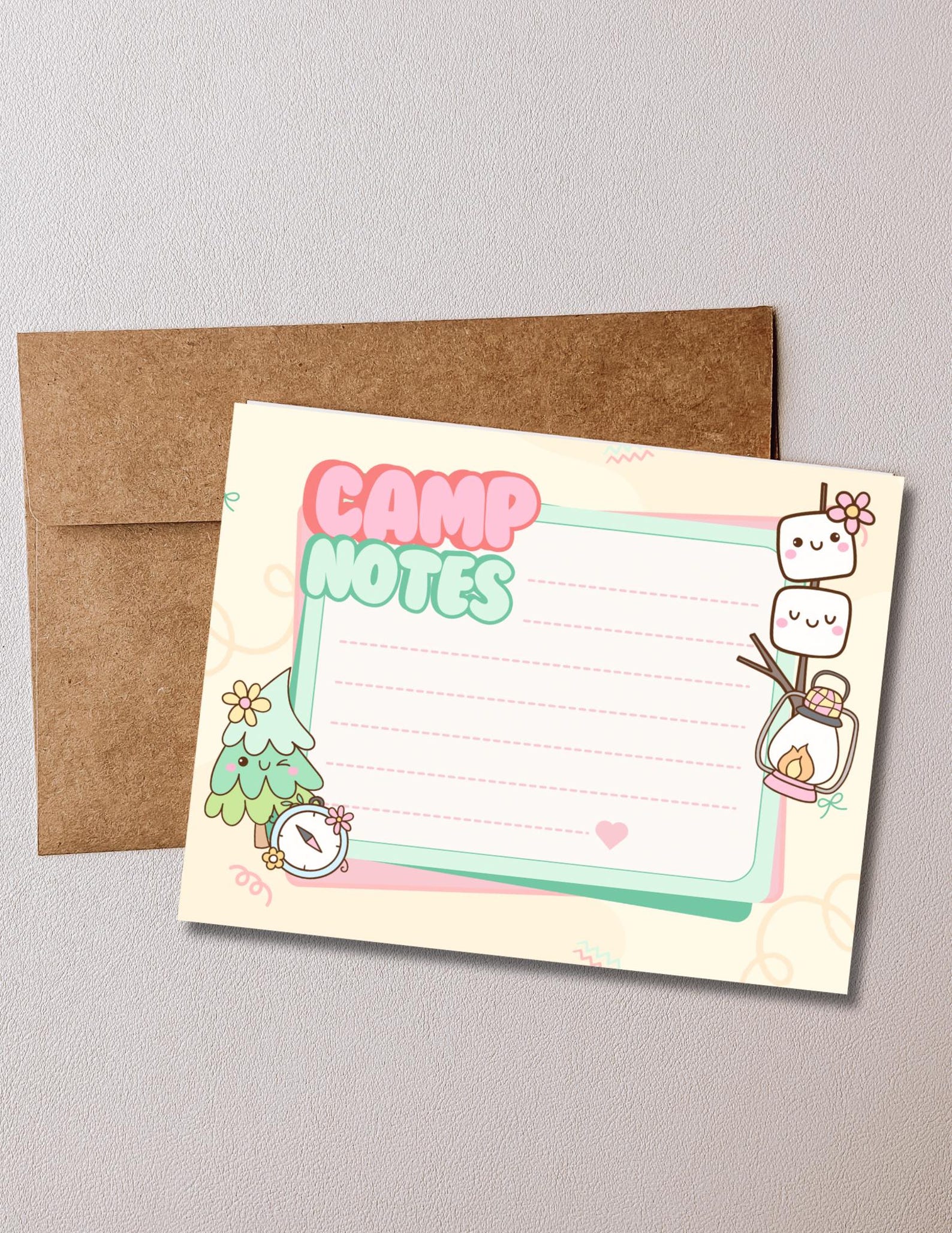 Camp Notes Printable Notecards: Kawaii Camping Stationery (PDF Download ...