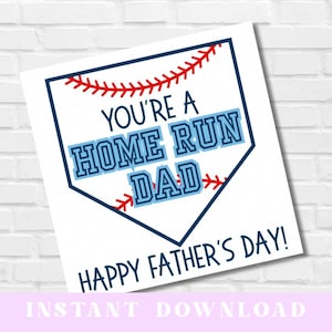 "Baseball Vatertags Geschenkanhänger - ""You're a Home Run Dad"" - druckbare 3-Zoll-Tags - Sport-Papa-Karte - Sofort-Download - DIY-Vatertagsgeschenk."