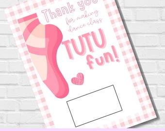 Etui na kartę podarunkową dla nauczyciela tańca | Podziękowanie za balet „Tutu Fun” | Plik PDF do druku | Natychmiastowe pobranie | Prezent na koniec roku tanecznego