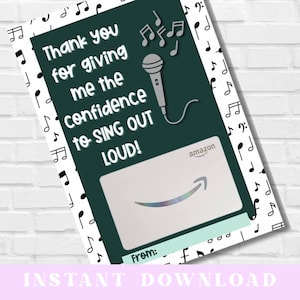 Stimme Lehrer Geschenk Kartenhalter | „Vertrauen, laut zu singen“ Musiklehrer Danke | Druckbare PDF | Vocal Coach Wertschätzung Karte