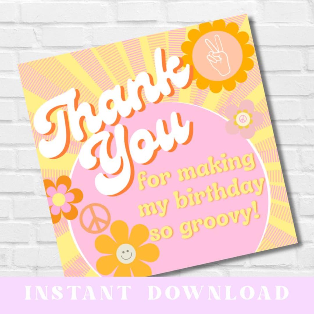 Groovy 70s Birthday Thank You Tags: Retro Party Favors (PDF Download ...
