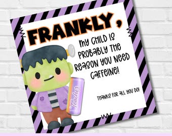 Halloween Teacher Gift Tags | Funny Frankenstein Printable | Teacher Appreciation Caffeine Gift | Instant Download