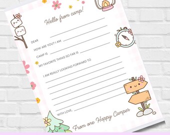 Hello from Camp Letter - Printable Fill-in-the-Blank Camp Stationery - Cute Summer Camp Letter for Kids - Happy Camper Letter Home PDF