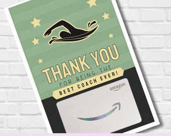 Swim Coach Thank You Card – Printable Gift Card Holder – 5x7 PDF – Instant Download