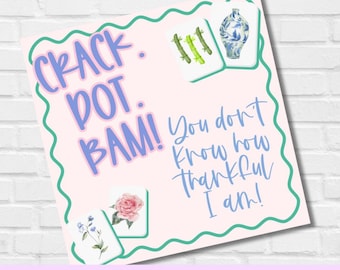 Mahjong Thank You Tag | Crack Bam Dot Gift Tag | Funny Mahjong Favor Tag | Printable Hostess Tag | Instant Download