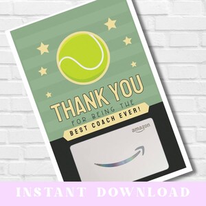 Carte de remerciement pour entraîneur de tennis - Porte-cartes cadeau imprimable - PDF 5 x 7 - Téléchargement instantané