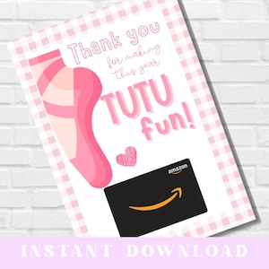 cadeau pour professeur de danse | Mot de remerciement pour le ballet « Tutu Fun » | PDF imprimable | Téléchargement instantané | Cadeau de récital de danse de fin d'année