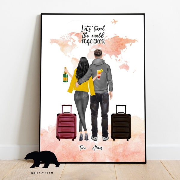 Couple Travel Gift, Gift for Him, Love Print, Engagement Gift, Personalized Travel Gift, Personalised Couple Print,Custom Gift for Boyfriend