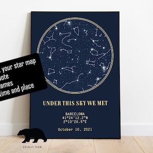 Mappa stellare personalizzata / Poster mappa stellare personalizzato / Stampa cielo notturno / Stampa mappa stellare personalizzata / Stampa mappa celeste personalizzata / Regalo di anniversario