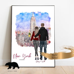 Couple Travel Print | New York Print | Love Print | Engagement Gift for Woman or Man | Personalised Couple Print | Boyfriend Print Digital