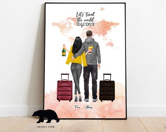 Couple Travel Gift, Gift for Him, Love Print, Engagement Gift, Personalized Travel Gift, Personalised Couple Print,Custom Gift for Boyfriend