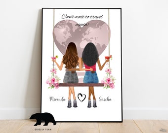 Friends on Swing print | Travel Friends Print | Personalised Friends Print Digital Download |Customized Friends on Swing | Travel print