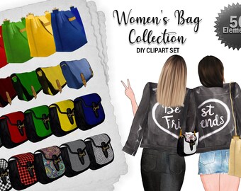 Women's Bags Clip Art | Female Bags Drawing | Bags for Woman Clipart | DIY Illustration | Women's Bag Collection Set | Bags Drawing Clip Art