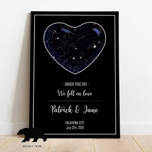 Mapa del cielo del corazón / Póster del mapa del cielo personalizado / Impresión del cielo nocturno / Regalo de boda / Regalo para novio / Regalo de compromiso / Regalo personalizado
