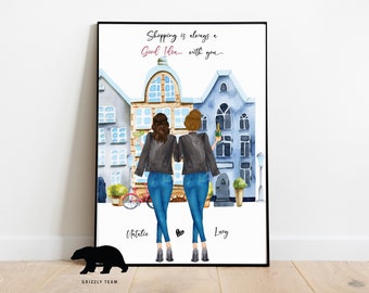 Gift For Your Best Friends| Friends in Shopping Print | Custom Birthday Gift | Customized Gift for Best Friend | BFF Print | Friendship Gift