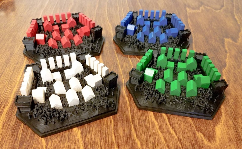 Set of 4 Piece Holder Settlers of Catan Castle Village Theme