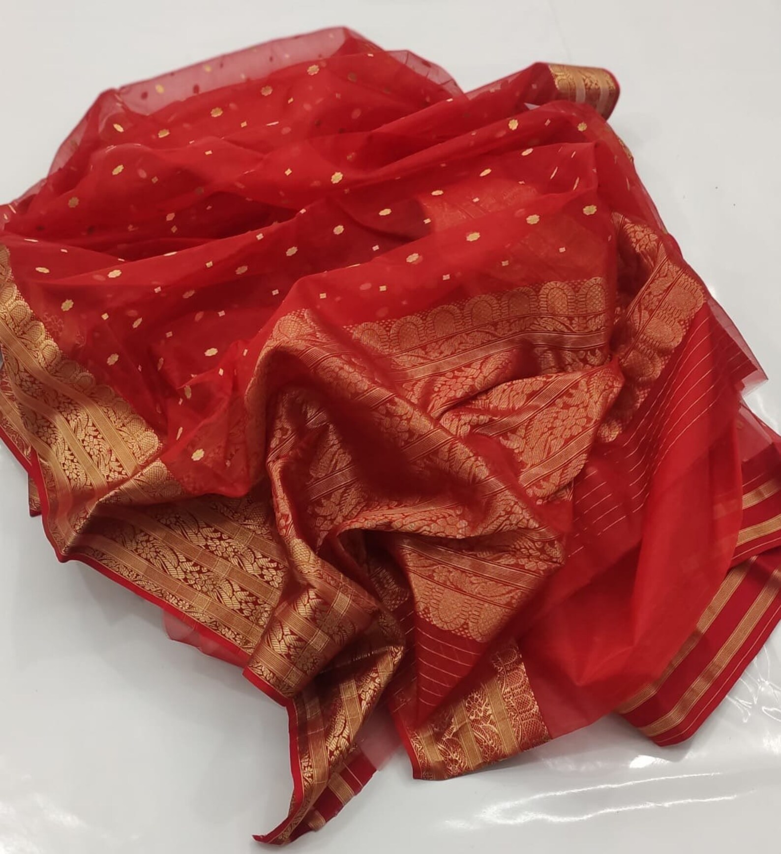 Red colour pure chanderi silk saree Etsy