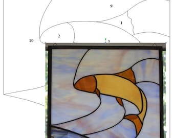 Pattern — stained glass leaping trout fish digital download