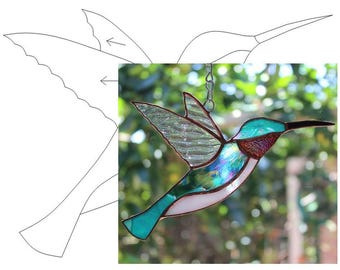 Pattern — stained glass Ruby-throated Hummingbird digital download