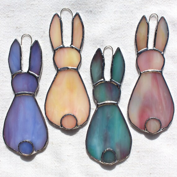 Small stained-glass rabbit, purple pink Easter bunny