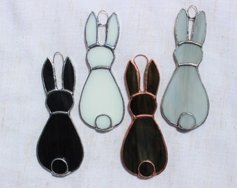 Small stained-glass rabbit, white black gray brown custom color