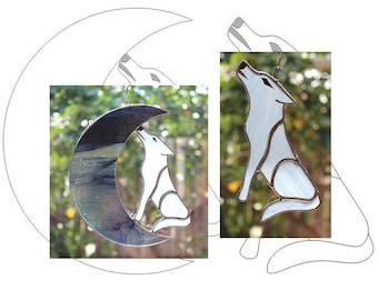 Pattern — stained glass howling wolf and moon digital download
