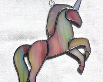 Small stained-glass unicorn, pastel rainbow pink